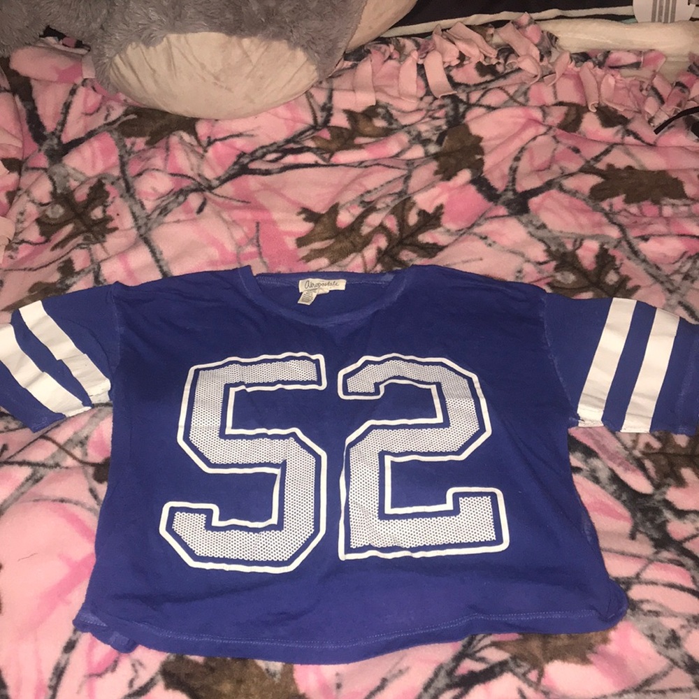 Blue and white crop top
